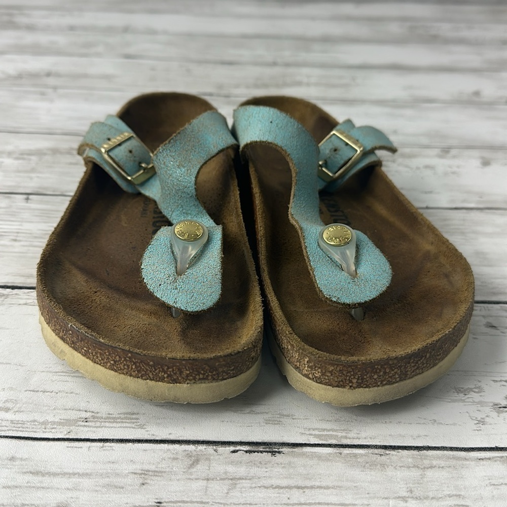 Birkenstock Women’s Gizeh Washed Metallic Aqua Thong Flip Flop Sandal Size 37 - Picture 5 of 5